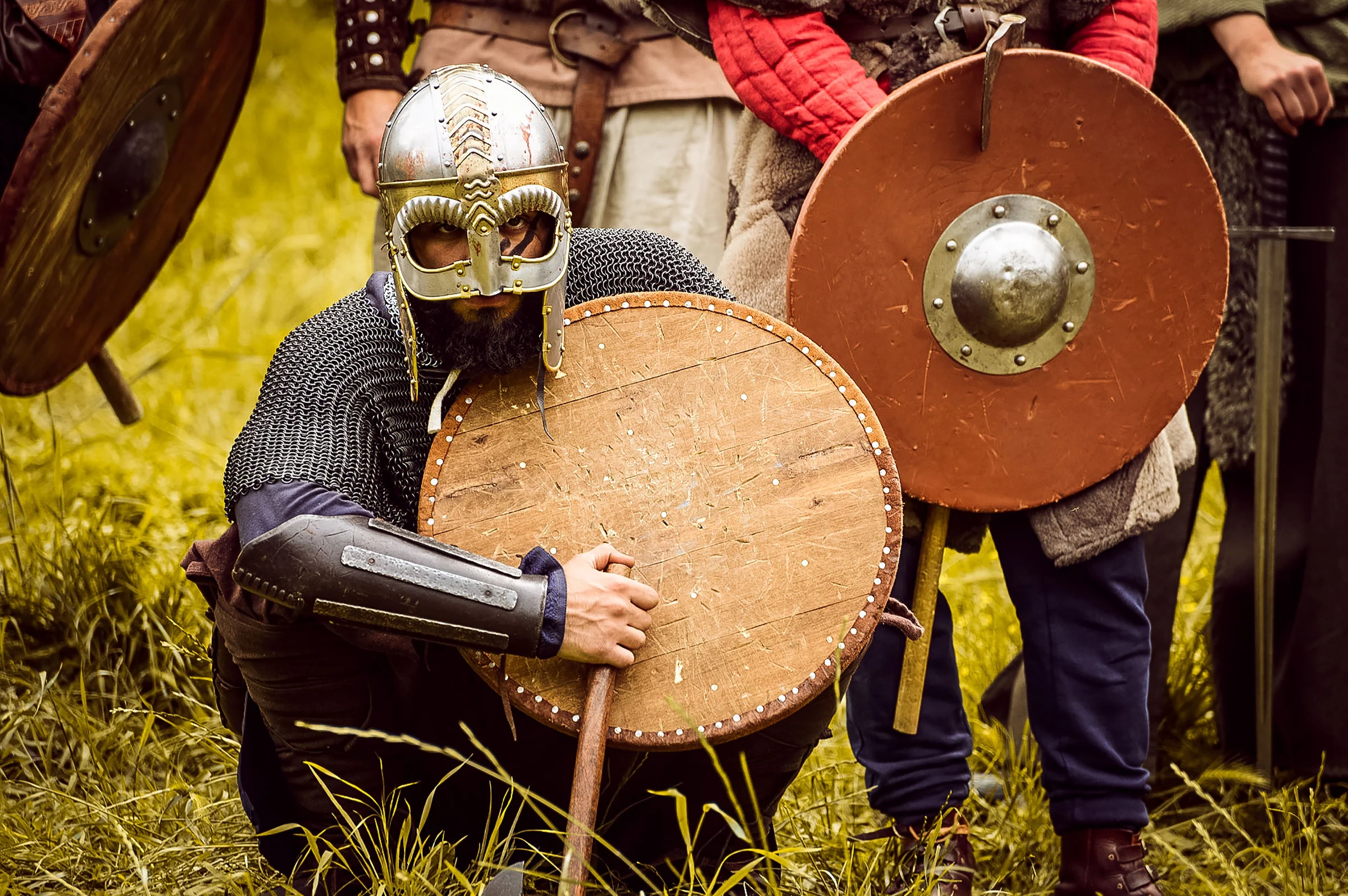 Armored participants at a medieval reenactment