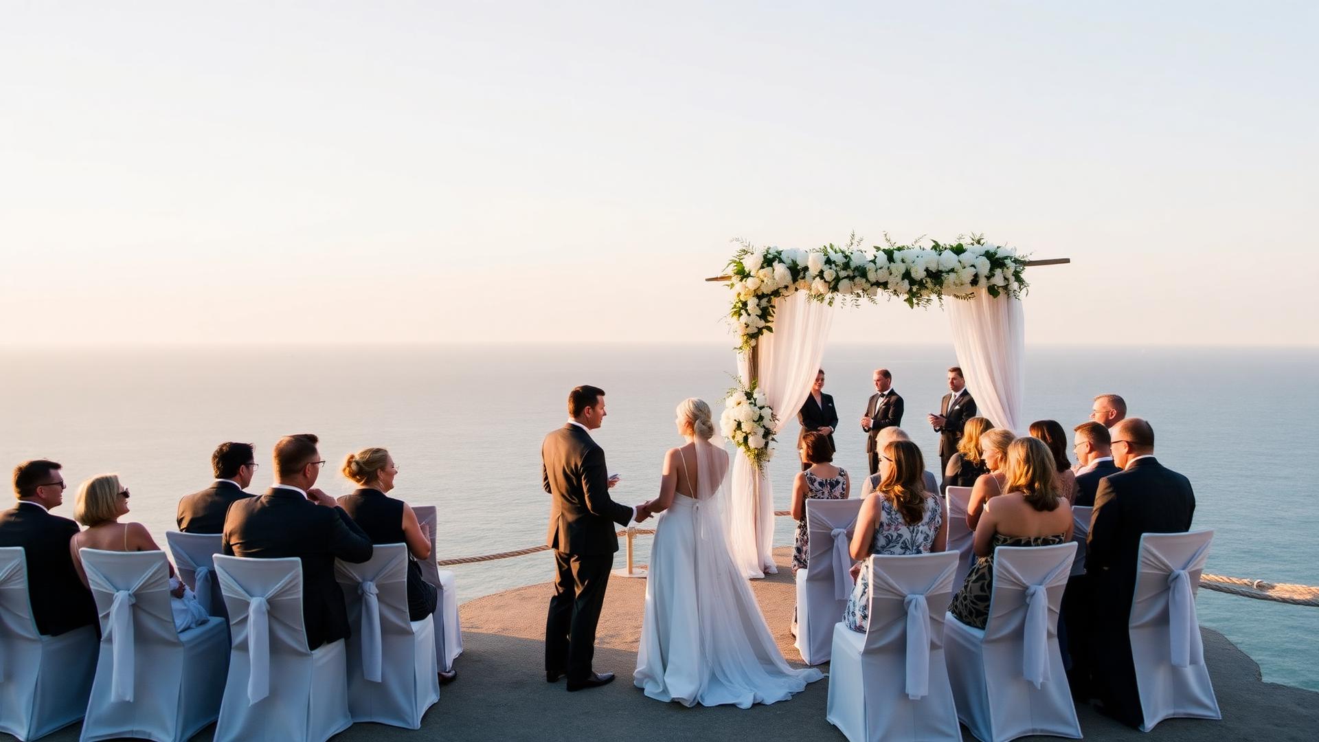 Wedding planner's binder, foreign venue contract, and a passport laid out on a desk ahead of a destination wedding